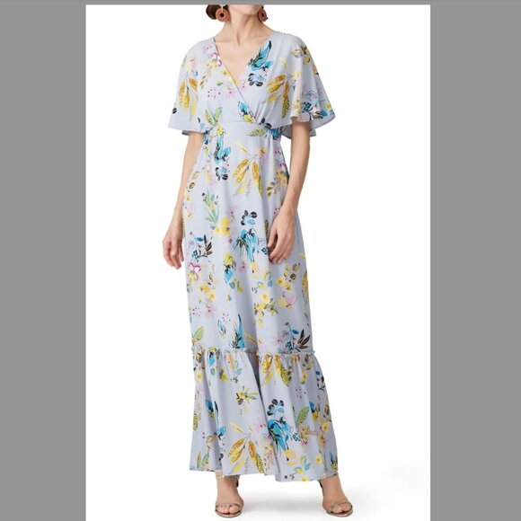 Slate & Willow Dresses & Skirts - Slate & Willow Women's Floral Printed V-Neck Dolman Sleeve Tiered Ruffle Maxi-XS